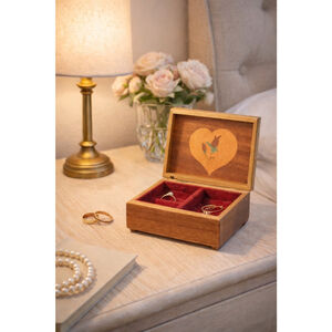 Vintage Chud’s Wooden Heart Inlay Jewelry Box Velvet Lined Trinket Box